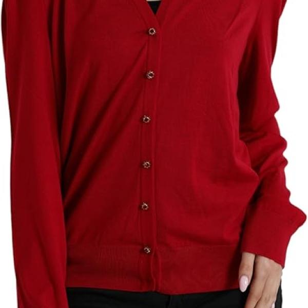 Dolce & Gabbana Elegant Red V-Neck Wool Women's Cardigan