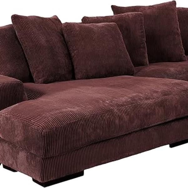 Moe's Home Collection Plunge Reversible Sectional Sofa with Chaise Lounge, L-Shape, Dark Brown