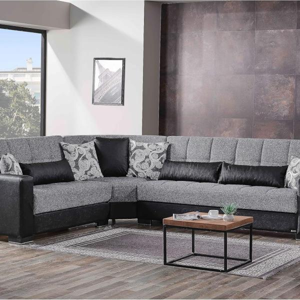 Ottomanson Furniture Legacy Collection Upholstered Convertible with Storage, Sectional, Grey/Black-PU 2